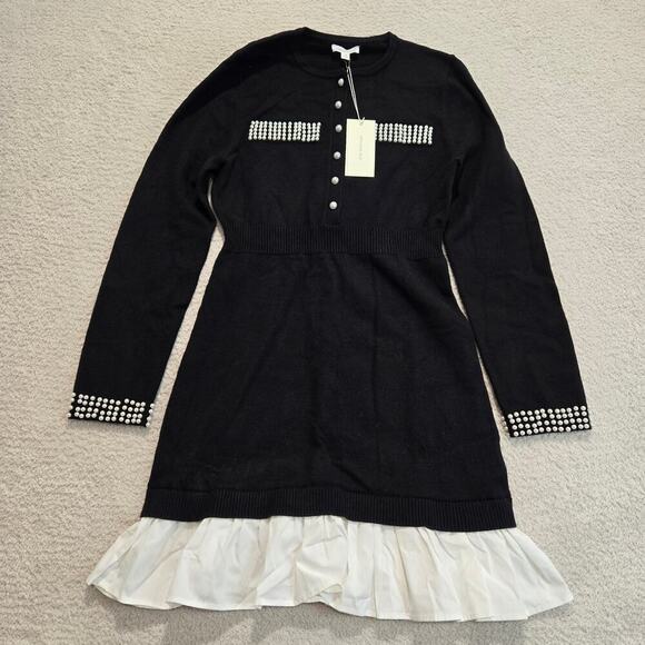 NWT Endless Blu Victoria Sweater Dress Faux Pearl Details Sz M Boardroom Chic - Picture 1 of 13